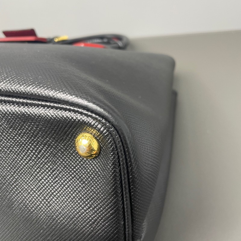 Prada Double Bag牛皮紅黑經典款手提包 肩背包-8