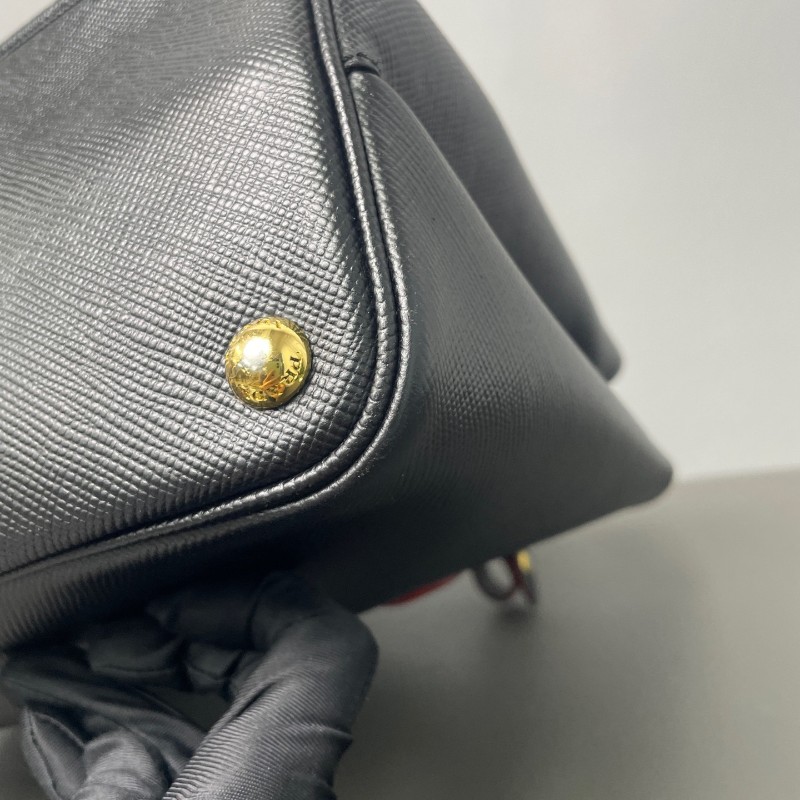 Prada Double Bag牛皮紅黑經典款手提包 肩背包-9