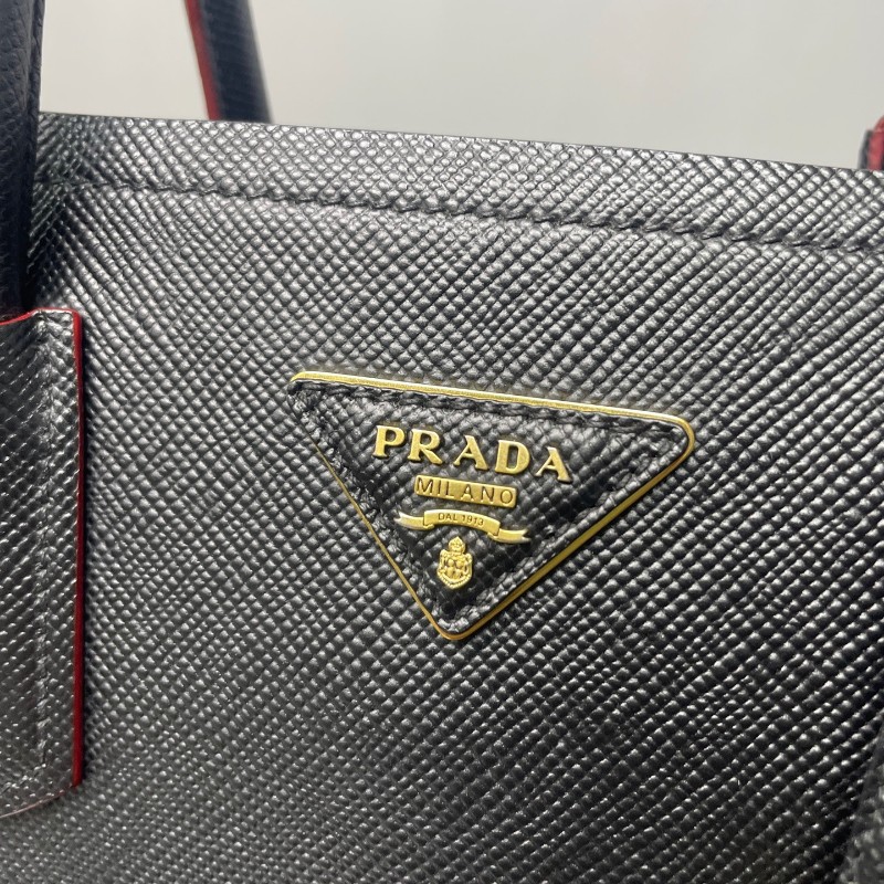 Prada Double Bag牛皮紅黑經典款手提包 肩背包-13
