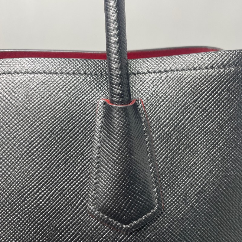 Prada Double Bag牛皮紅黑經典款手提包 肩背包-15