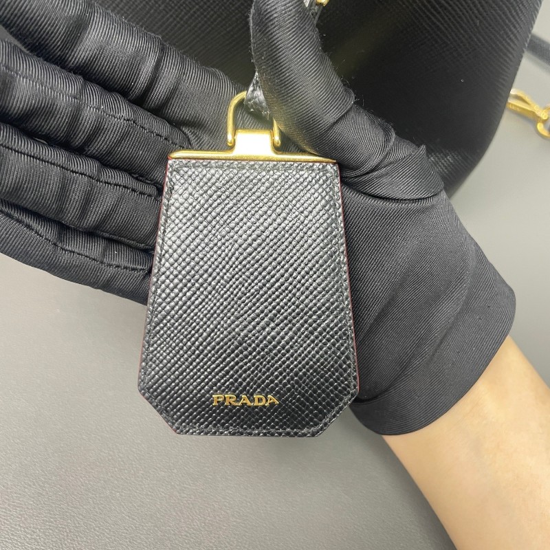 Prada Double Bag牛皮紅黑經典款手提包 肩背包-20