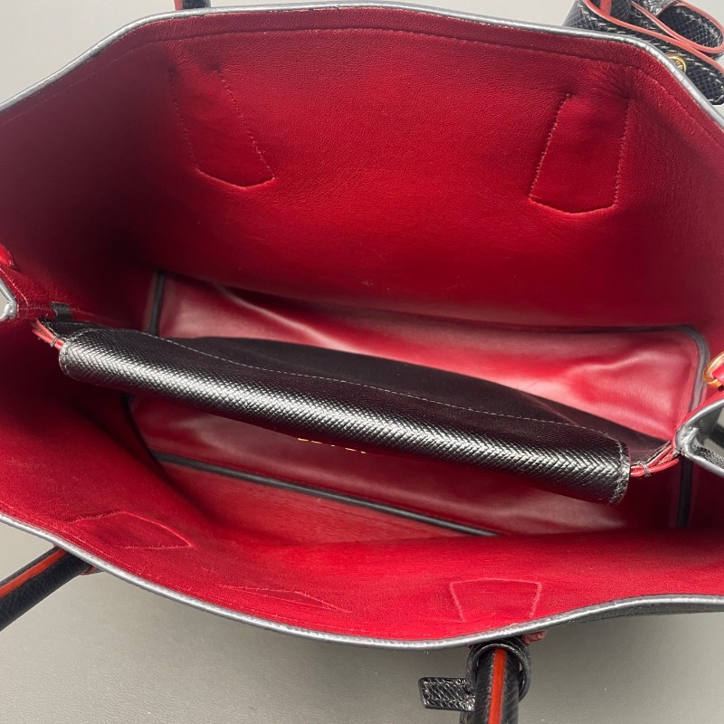 Prada Double Bag牛皮紅黑經典款手提包 肩背包-24