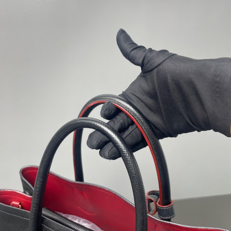 Prada Double Bag牛皮紅黑經典款手提包 肩背包-28