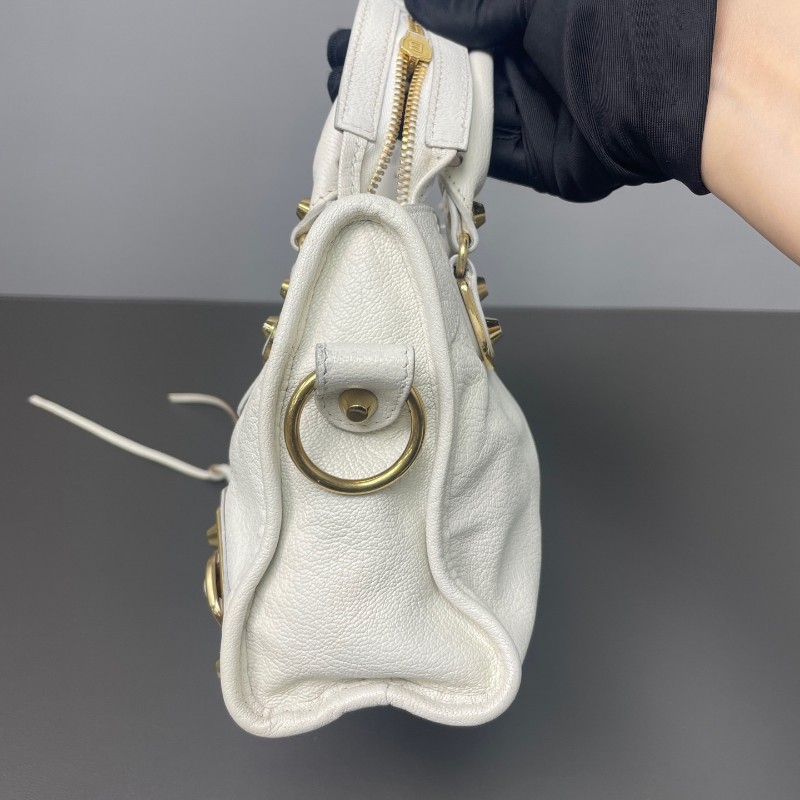 Balenciaga 白色 金扣 city機車包-2
