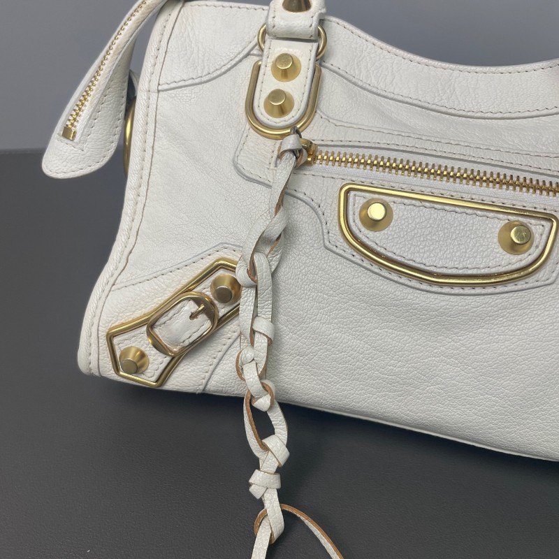 Balenciaga 白色 金扣 city機車包-9