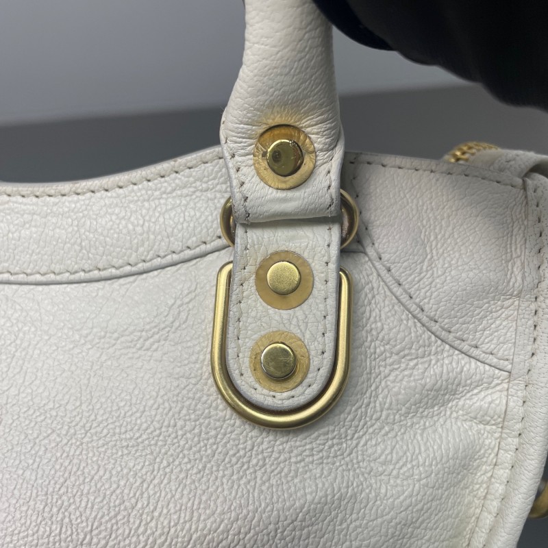 Balenciaga 白色 金扣 city機車包-12