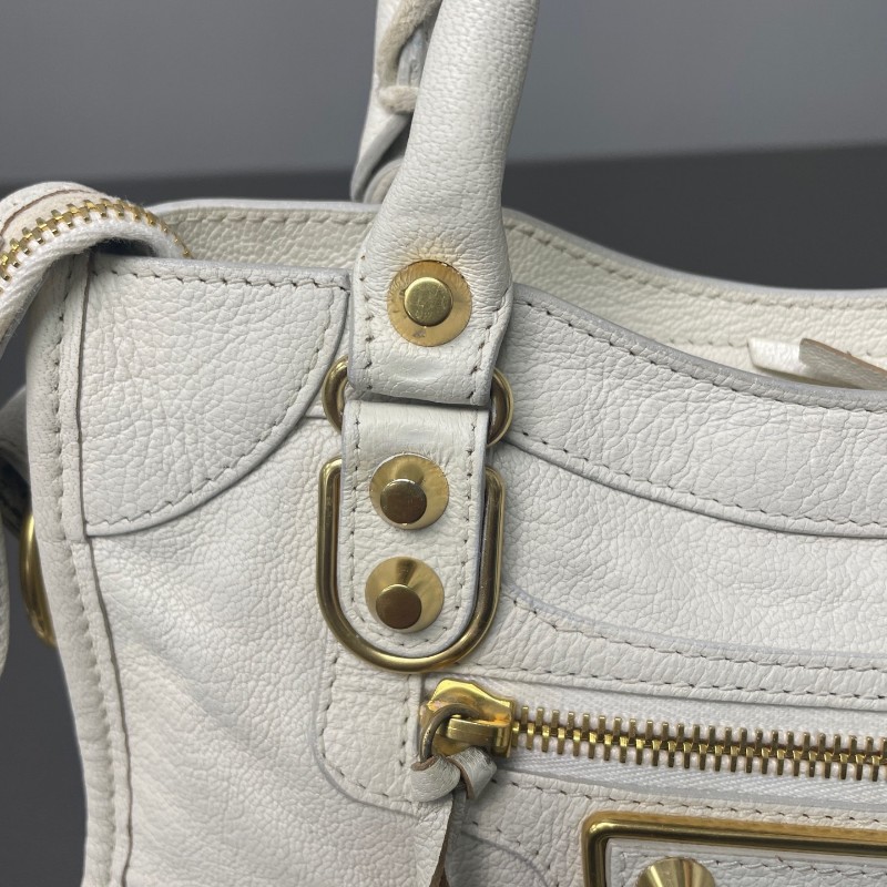 Balenciaga 白色 金扣 city機車包-14