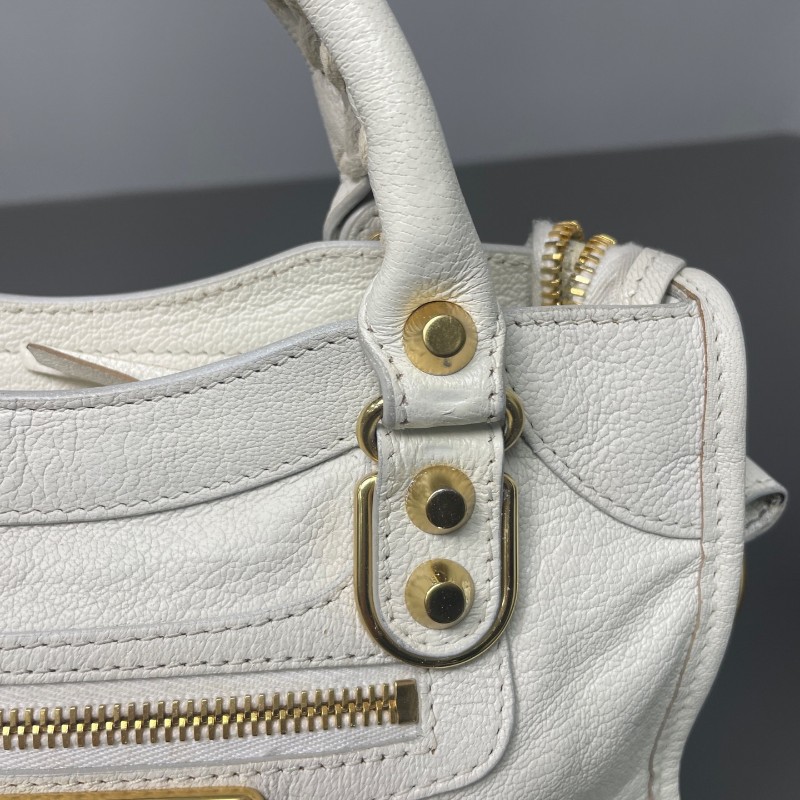 Balenciaga 白色 金扣 city機車包-15