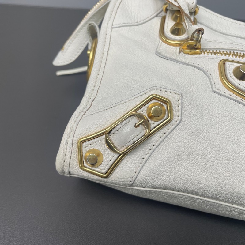 Balenciaga 白色 金扣 city機車包-17