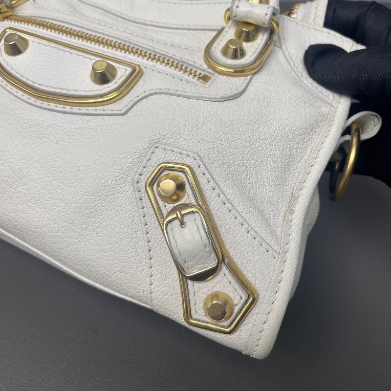 Balenciaga 白色 金扣 city機車包-18