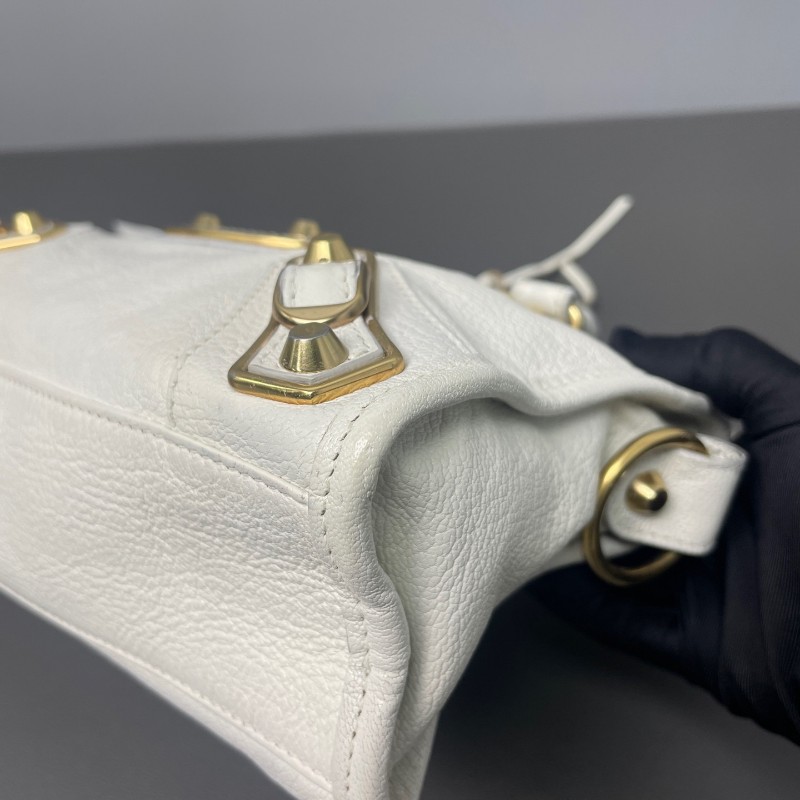 Balenciaga 白色 金扣 city機車包-20