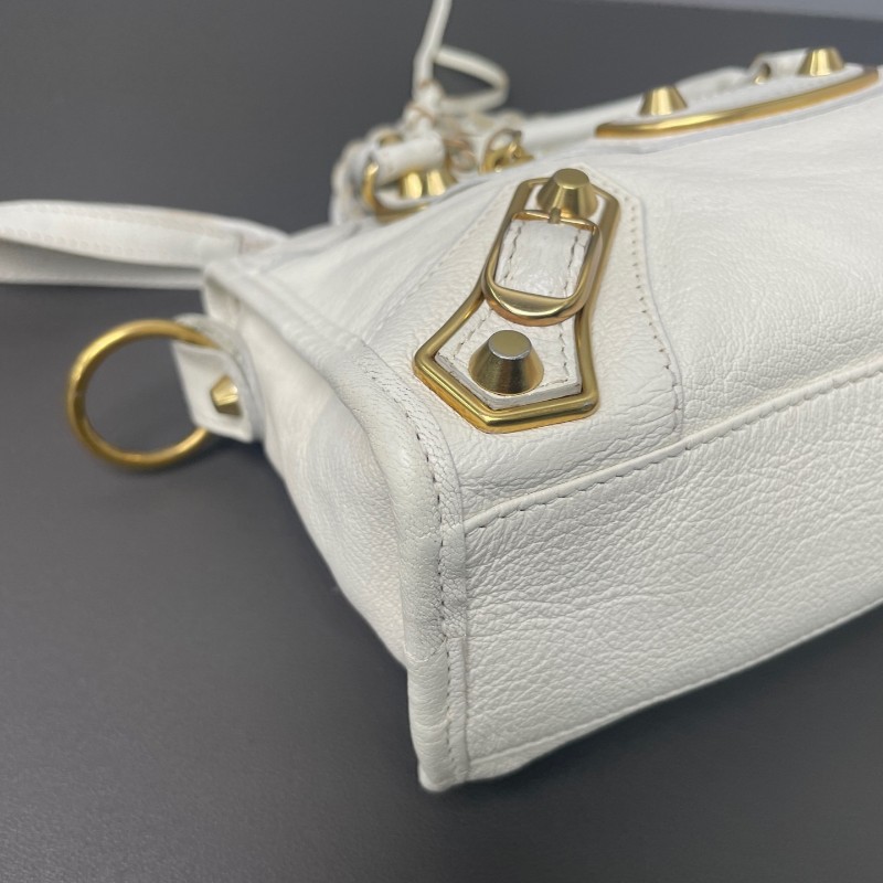 Balenciaga 白色 金扣 city機車包-22