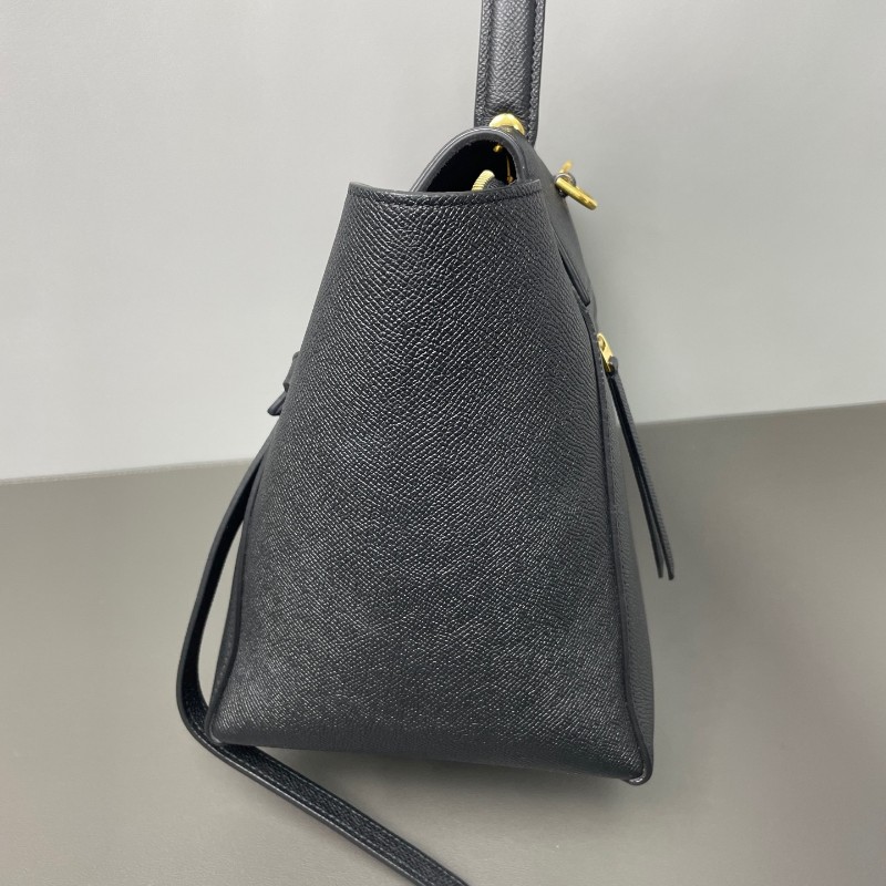 Celine Belt鮎魚包黑色荔枝牛皮手提包肩背包-2