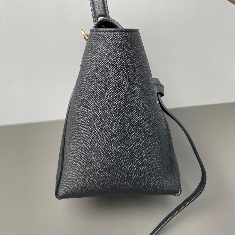 Celine Belt鮎魚包黑色荔枝牛皮手提包肩背包-3