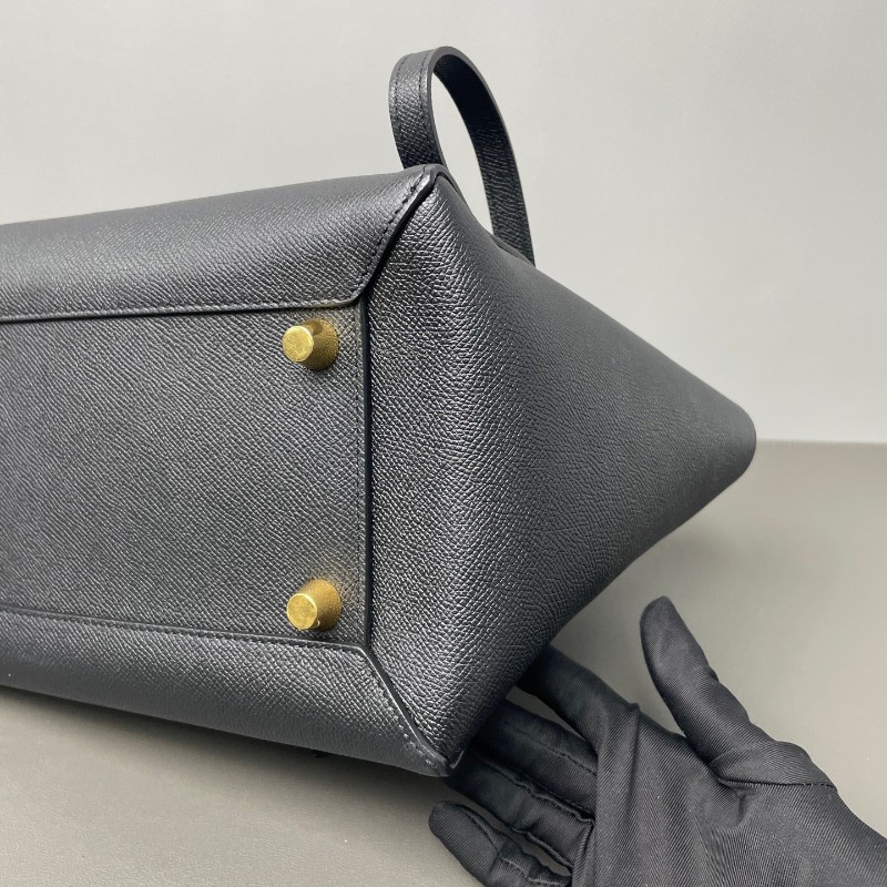 Celine Belt鮎魚包黑色荔枝牛皮手提包肩背包-5