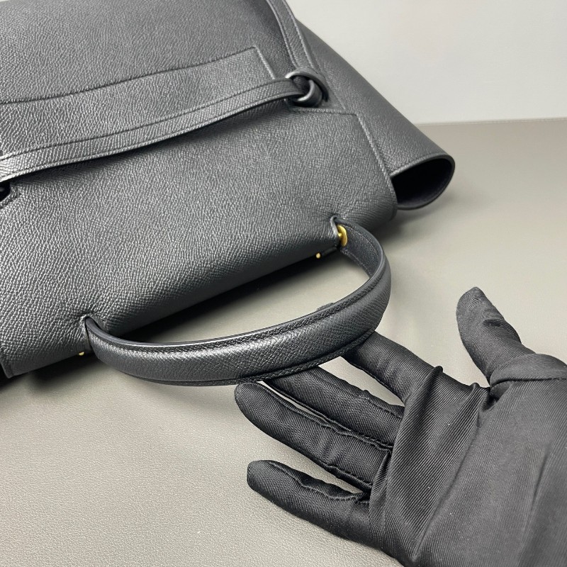 Celine Belt鮎魚包黑色荔枝牛皮手提包肩背包-6