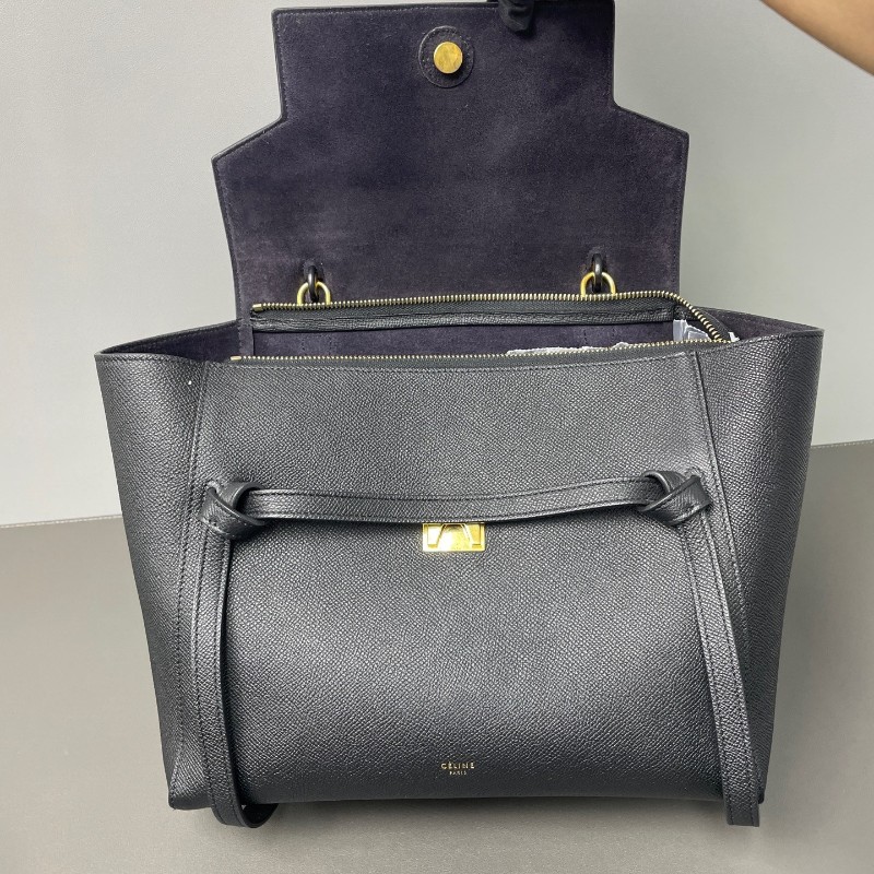 Celine Belt鮎魚包黑色荔枝牛皮手提包肩背包-7