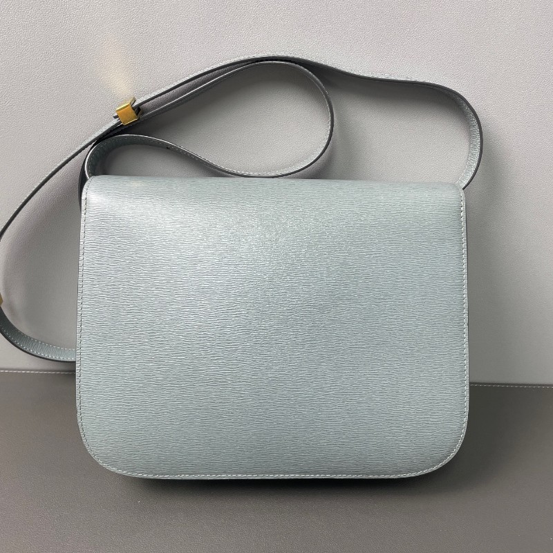 Celine box中號 藍色 牛皮牙籤紋皮復古金扣 斜背包肩背包-1