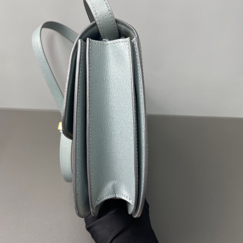 Celine box中號 藍色 牛皮牙籤紋皮復古金扣 斜背包肩背包-2