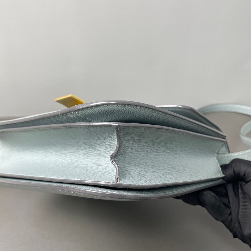 Celine box中號 藍色 牛皮牙籤紋皮復古金扣 斜背包肩背包-5