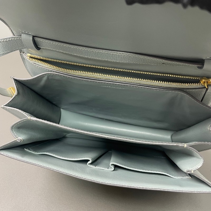 Celine box中號 藍色 牛皮牙籤紋皮復古金扣 斜背包肩背包-8