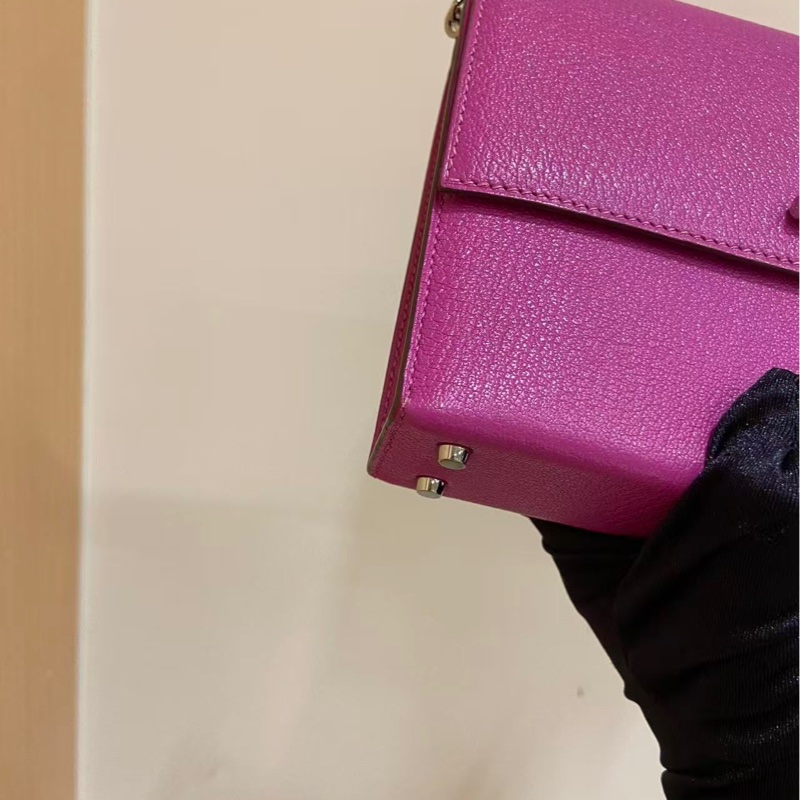 🌈Hermes💜Mini Verrou手槍包💜L3玫瑰紫銀扣🌈98.5新🌟山羊皮🌟-5