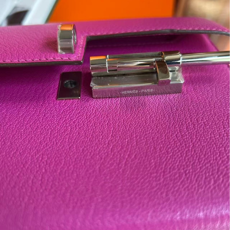 🌈Hermes💜Mini Verrou手槍包💜L3玫瑰紫銀扣🌈98.5新🌟山羊皮🌟-6