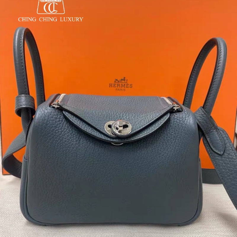 🌈Hermes💙Mini Lindy一代💙Y7風暴藍色銀扣💙99新 🌈TC皮🌟Stamp U🌟-0