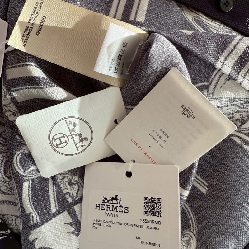 HERMES 黑底白花紋真絲襯衫 36碼-11