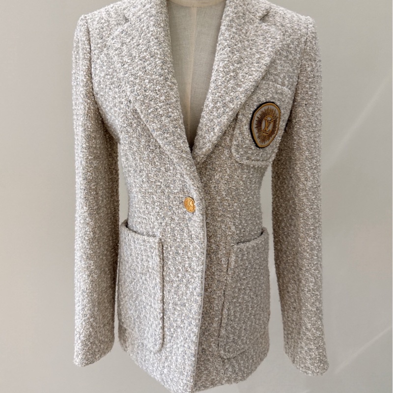 LV 米色學院風粗毛呢西裝外套 36碼 王心凌同款-0