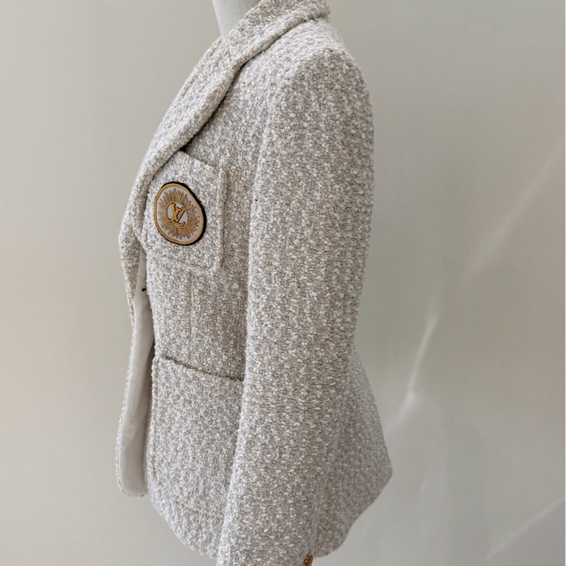 LV 米色學院風粗毛呢西裝外套 36碼 王心凌同款-1