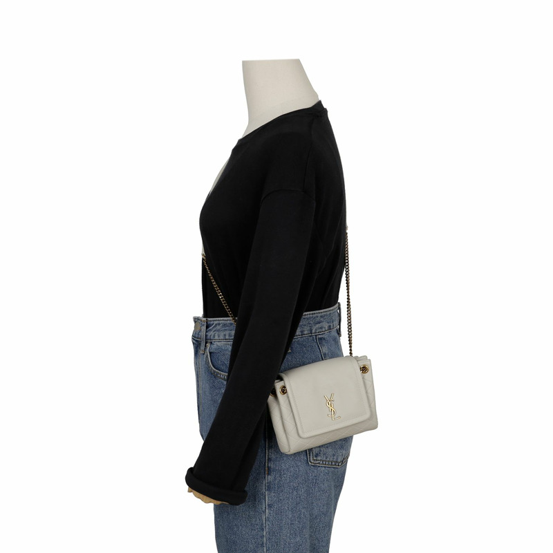 【包稅】SAINT LAURENT 迷你 Norita 皮革鏈條肩帶單肩包 672738-10