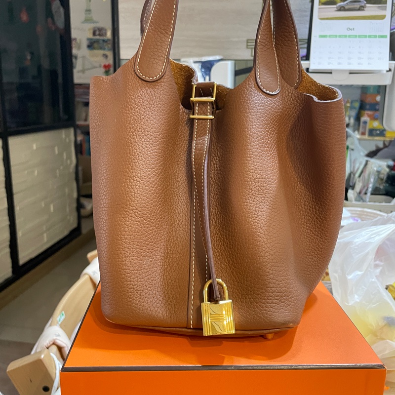 Picotin Lock 18CM TC皮革牛皮桶包(金棕/金釦/Z刻)-7