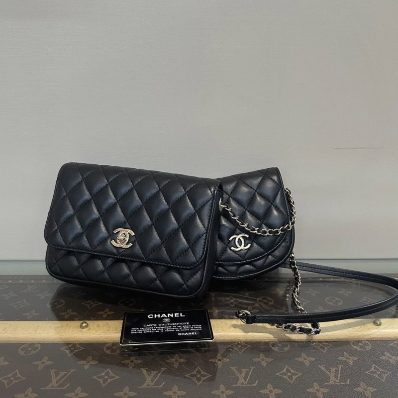 CHANEL黑金菱格紋羊皮雙子星子母鏈條包 19*13*3 98新配件保卡塵袋-0