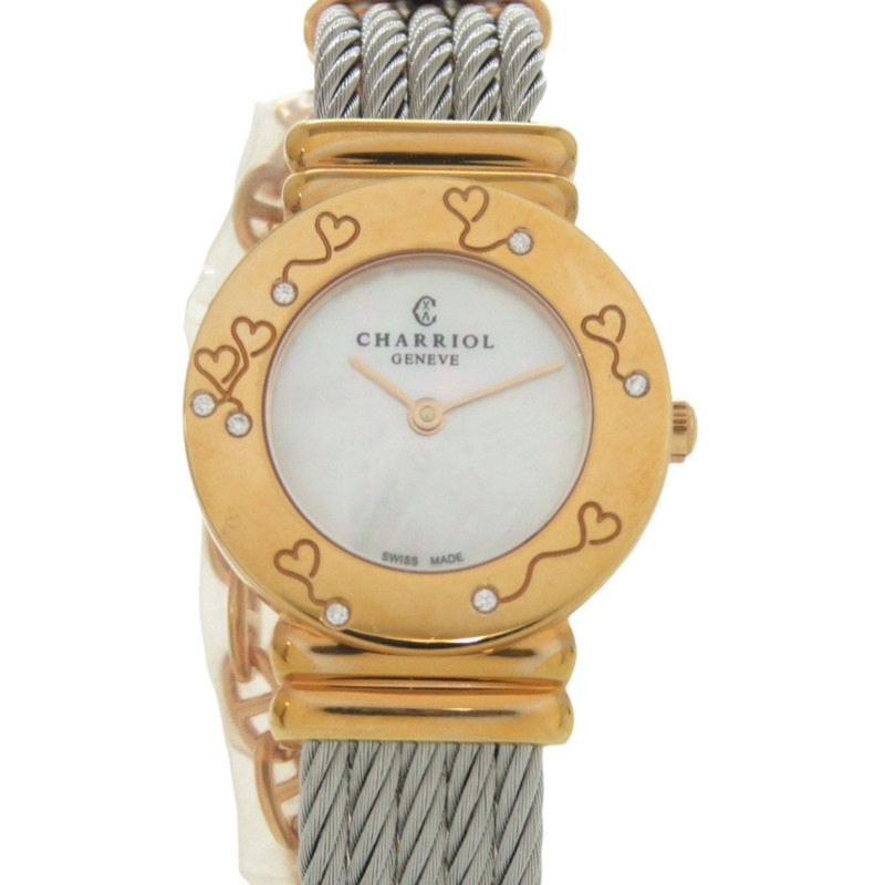 全新未使用 Charriol Saint-Tropez 028BHP.540.552 不鏽鋼白色錶殼粉金錶盤石英腕錶 0597 CHARRIOL-0