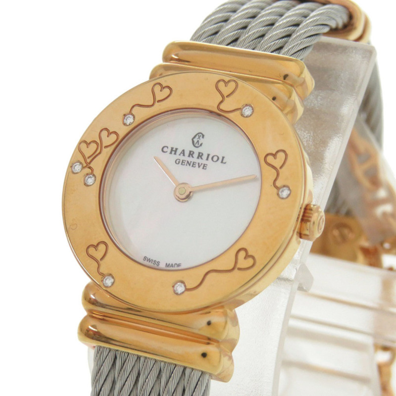 全新未使用 Charriol Saint-Tropez 028BHP.540.552 不鏽鋼白色錶殼粉金錶盤石英腕錶 0597 CHARRIOL-1