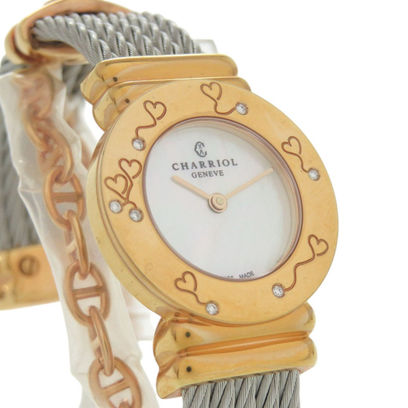 全新未使用 Charriol Saint-Tropez 028BHP.540.552 不鏽鋼白色錶殼粉金錶盤石英腕錶 0597 CHARRIOL-2