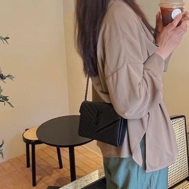 🈶購證99新🆕Ysl so black 魚子醬Woc信封包斜挎單肩包-3