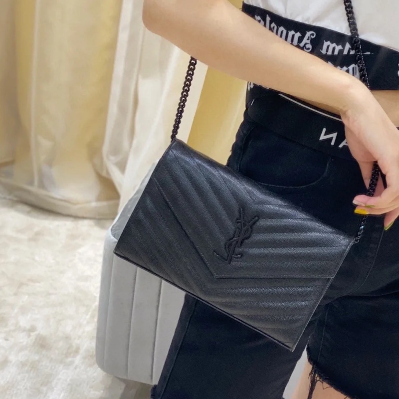 🈶購證99新🆕Ysl so black 魚子醬Woc信封包斜挎單肩包-5