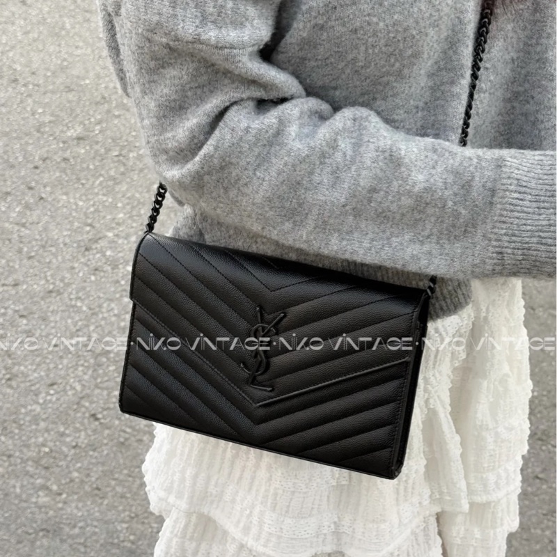 🈶購證99新🆕Ysl so black 魚子醬Woc信封包斜挎單肩包-6