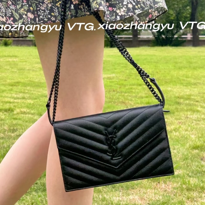 🈶購證99新🆕Ysl so black 魚子醬Woc信封包斜挎單肩包-7