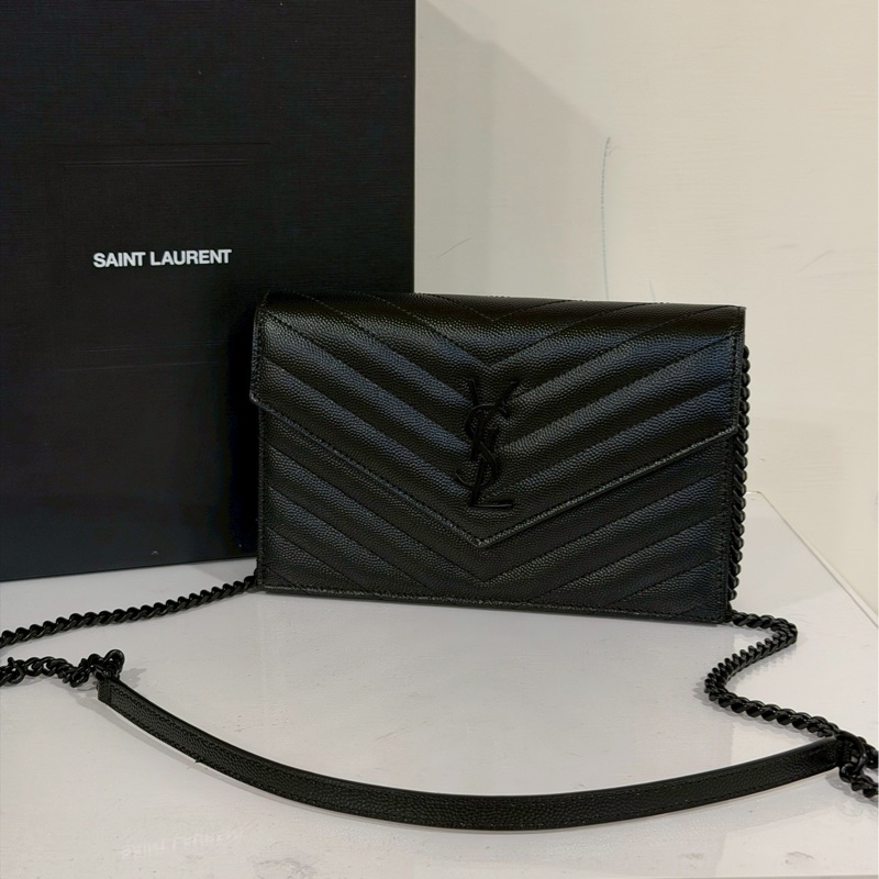 🈶購證99新🆕Ysl so black 魚子醬Woc信封包斜挎單肩包-8