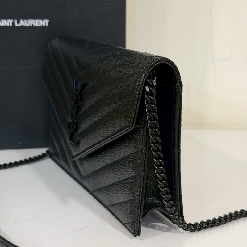 🈶購證99新🆕Ysl so black 魚子醬Woc信封包斜挎單肩包-10