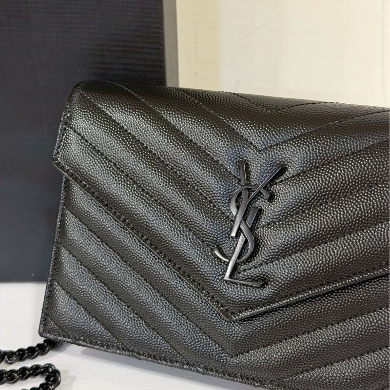 🈶購證99新🆕Ysl so black 魚子醬Woc信封包斜挎單肩包-18