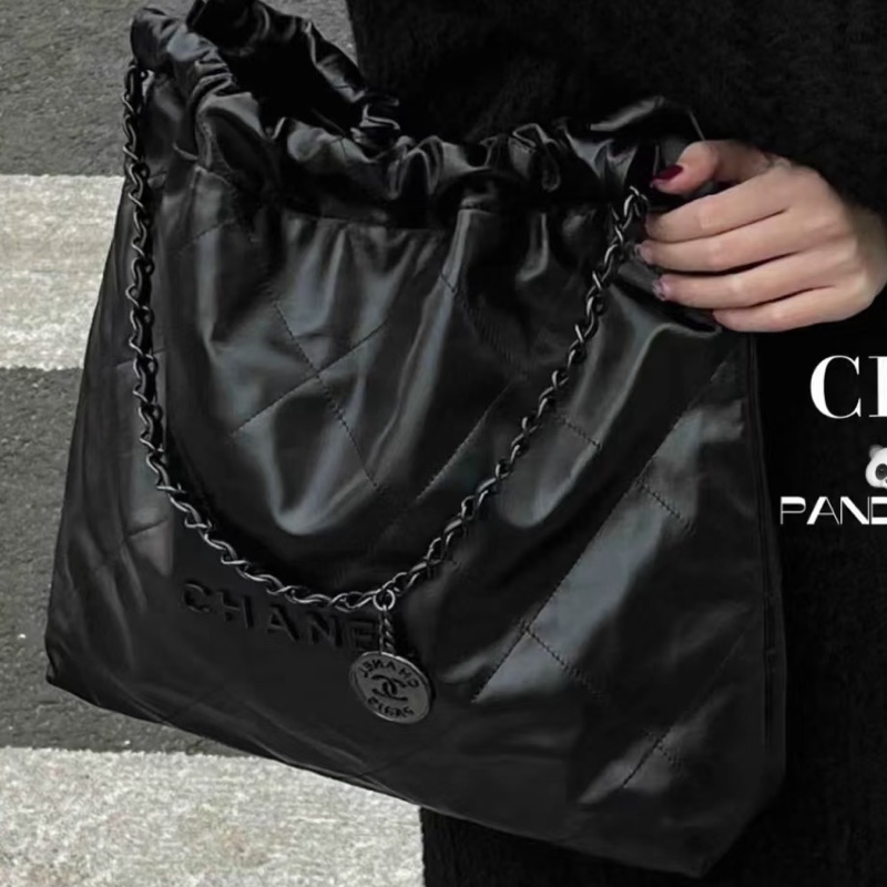 潮男女必備🕶️99新🆕Chanel香奈兒22bag中號so black全黑垃圾袋單肩手提包-3