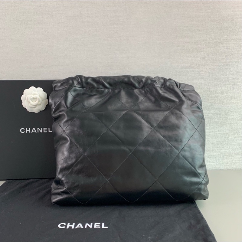 潮男女必備🕶️99新🆕Chanel香奈兒22bag中號so black全黑垃圾袋單肩手提包-8