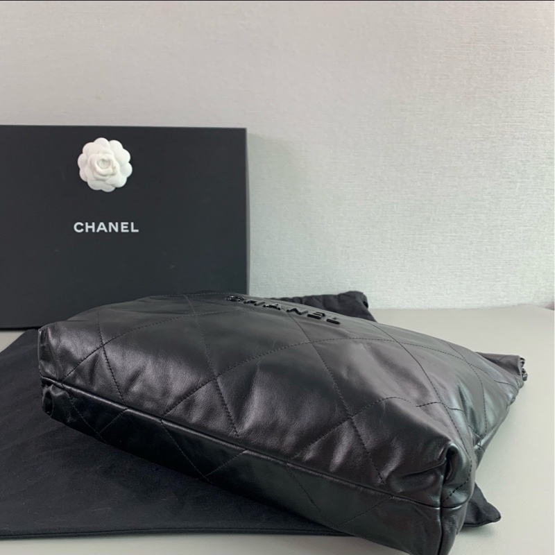 潮男女必備🕶️99新🆕Chanel香奈兒22bag中號so black全黑垃圾袋單肩手提包-9