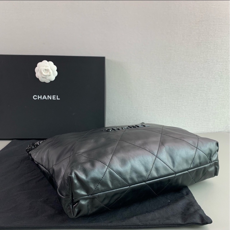 潮男女必備🕶️99新🆕Chanel香奈兒22bag中號so black全黑垃圾袋單肩手提包-10