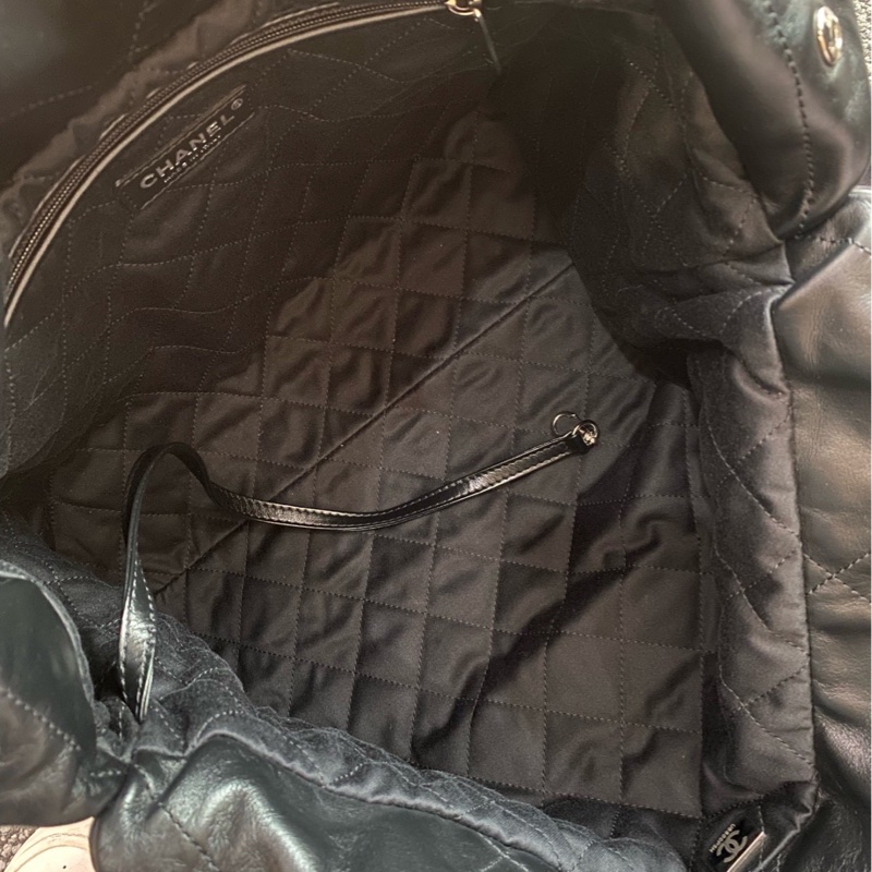 潮男女必備🕶️99新🆕Chanel香奈兒22bag中號so black全黑垃圾袋單肩手提包-12