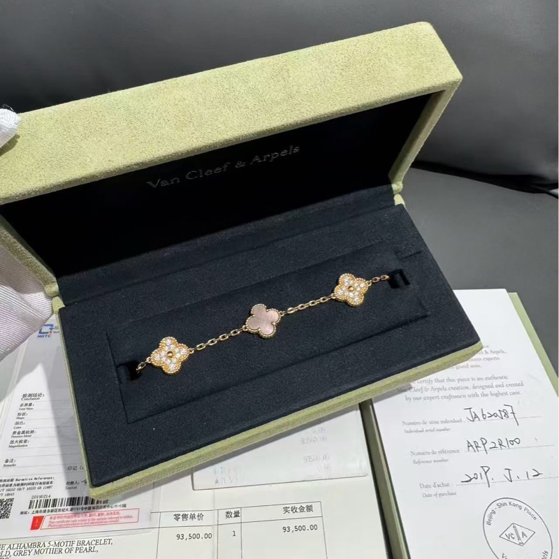 Vca梵克雅寶五十週年灰貝母鑲鑽五花手鍊 2019年購入-0